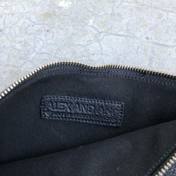 Alex and Ani Gabriel black leather foldover clutch bag embossed geometric print - Picture 6 of 7